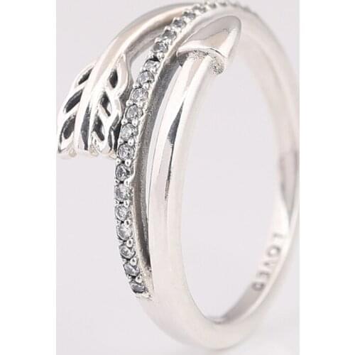Authentic S925 Sparkling Arrow With Crystal Ring For Women Wedding Party Gift fit Lady Fine Jewelry