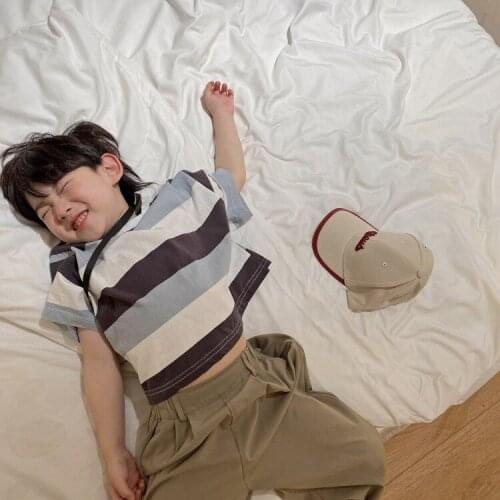 Boy Short Sleeve 2021 Summer New Retro Stripe Contrast Color Children Simple Korean T-shirt