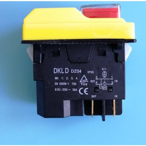DKLD DZ04 4 Pins Waterproof Electromagnetic Push Button Switches ON OFF Start Stop Switch for Grinding Machine 250VAC 8(6)A