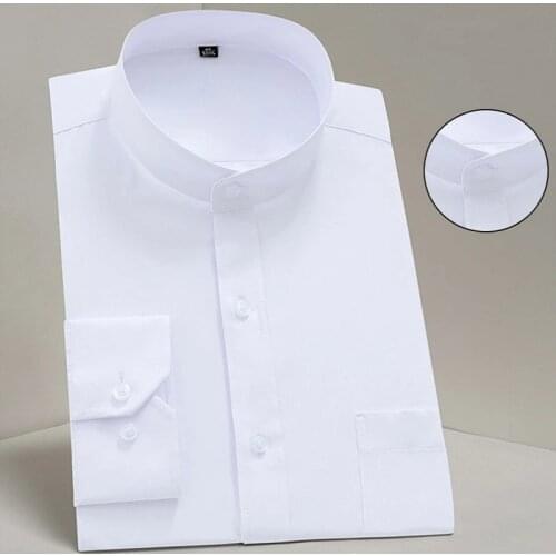 Mens Stand Collar Long Sleeve Slim Fit Soft Comfortable Social French Cuffs Dress Shirts Men Party Wedding Male Tuxedo Shirts