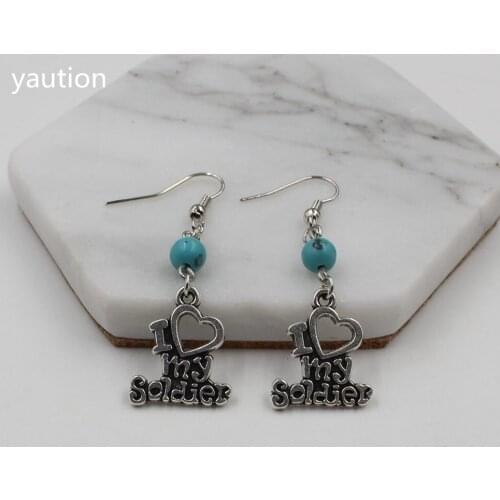 Elegant Vintage Small Antique Silver I love my soldier Earrings