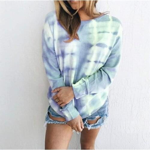Women Print Tie-Dye T-Shirt Gradient Long-Sleeve 2021 New O-Neck T-Shirt Female Splice Cotton Loose Tops Clothes Ropa Mujer 5XL