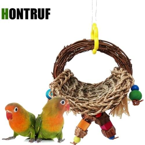 Parrot Toy Bird Toy Small and Medium Parrot Straw Toy Fruit Bite Toy Rattan Swing Stand Bar