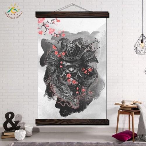 Samurai in Cherry Modern Wall Art Print Pop Art Posters and Prints Scroll Canvas Painting Wall Pictures for Living Room