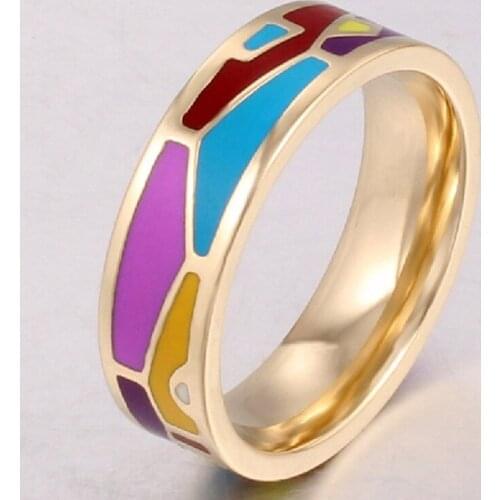 6mm Width Enamel Stainless Steel Ring for women men Accessories Esmalte Flower Ring Women Russian Design Anel Ouro