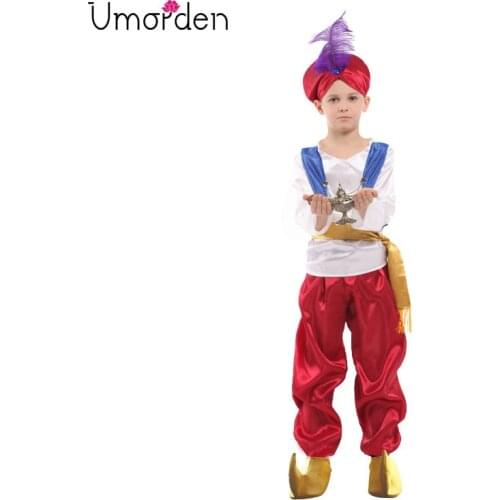 Umorden Fantasia Kids Children Halloween Aladdin Costume Boys Arab Aladdin Prince Cosplay Carnival Purim Party Dress Up