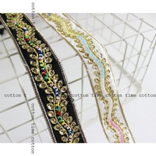 4Yards/Lot Indian Trim Sequined Ribbon Ethnic Embroidered Lace Sew Accessories Embroidery Lace Trim Crocheted Lace Ribbon