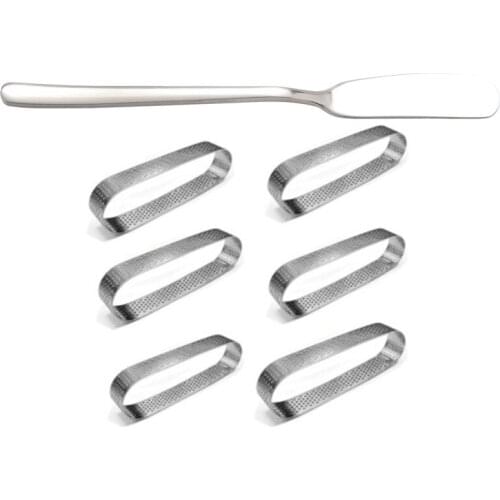 Kitchen Baking Tool Knife With ​6PCS Oval Tart Ring Stainless Steel Perforated Mold