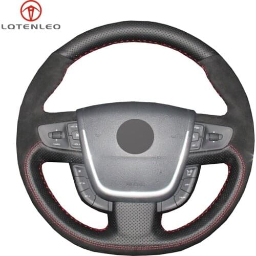 LQTENLEO Black Genuine Leather Suede DIY Hand-stitched Car Steering Wheel Cover For Peugeot 508 2011-2018 508 SW 2011-2018