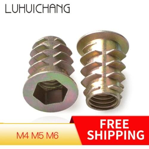 LUHUICHANG M4 M5 M6 Zinc Alloy Thread For Wood Insert Nut Flanged Hex Drive Head Furniture Nuts Inner six angle Insert screws