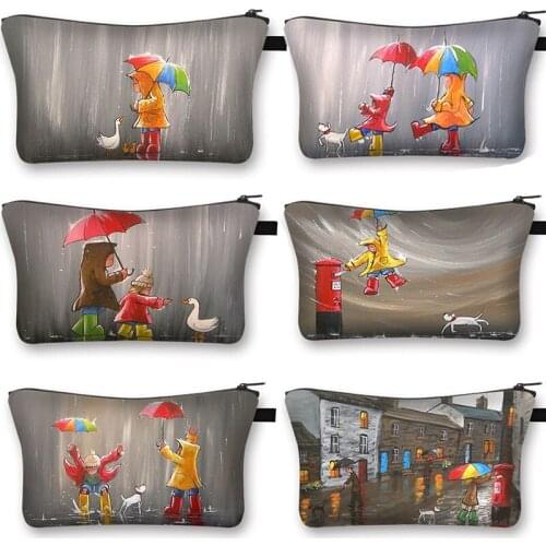 Cute Umbrella Kid Cosmetic Bag Girl Dog Print Fashion Travel Cosmetic Case Woman Holding Shopping Coin Purse Storage Bag