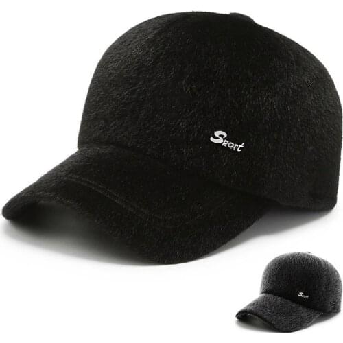 Men outdoor Sport Faux fur Baseball Cap Dad hat With Earmuff Plus velvet Warm Winter Hats Middle-aged Thickened Snapback Hat L63