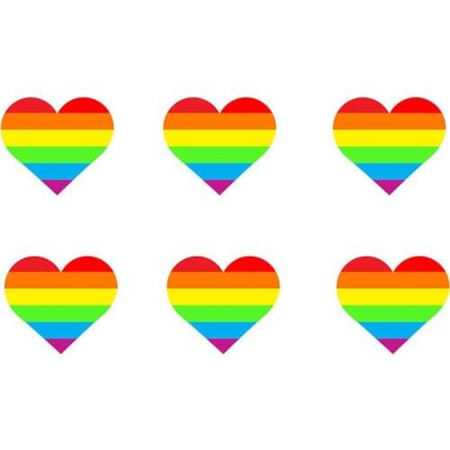 6 Rainbow Heart Sticker Cell Phone Laptop Helmet die cut Decal LGBT Bi Gay Pride