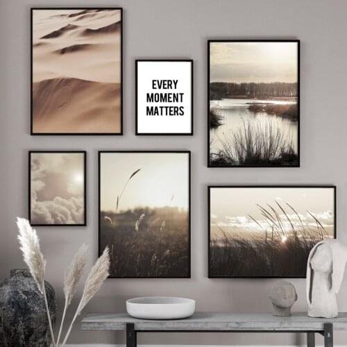 Wall art mountain desert dew drops reed landscape canvas painting Nordic posters and prints living room decoration painting wall