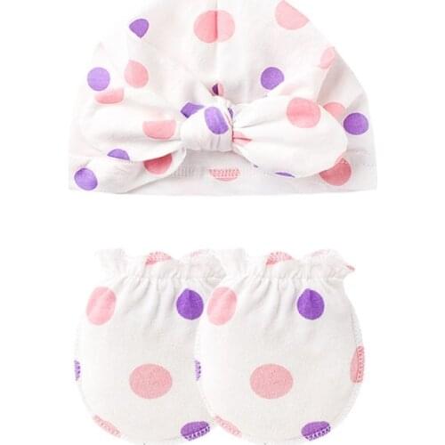 Newborn Baby Anti-scratch Gloves Knotted Hat Set Handguard Cotton Mittens Beanie Kit