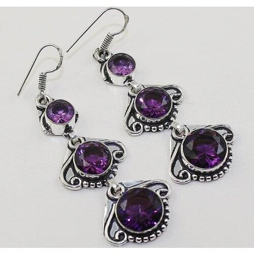 Ametheyst Earring Silver Overlay over Copper ,70 mm, E0766