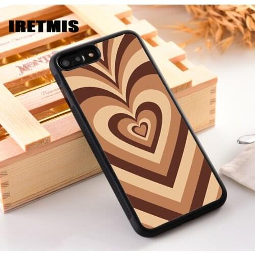 Iretmis Rubber Silicone Phone Cover Case For iPhone 6 6S 7 8 PLUS X XS XR 11 12 Mini Pro Max Love Heart In Brown