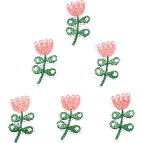 10pcs Iron On Tulip Flower Patches DIY Cartoon Stickers Sewing Jeans Bags Hats Coats T Shirts Dress Fabric Appliques Badge