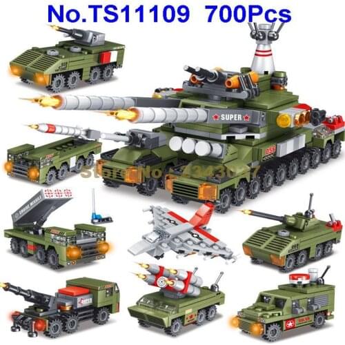 Ts11109 700pcs 8in1 Military Tank Fighter Missile Amored Truck Self-propelled Rocket Building Block Toy