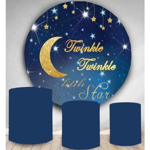 Circle backdrop round wall baby shower blue boys twinkle little star birthday decor vinyl background candy table banner poster