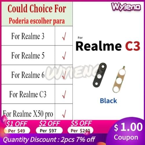 Wyieno Black New Back Big Rear Camera Glass Lens For Oppo Realme 3 5 6 C3 X50 pro 6pro C11 Camera Lens