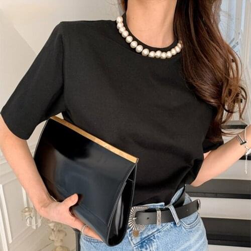 Short Sleeve Summer Blouse Women O-neck Beading Patchwork Solid Tops Casual Loose New T Shirt for Women Simple Blusas Femme