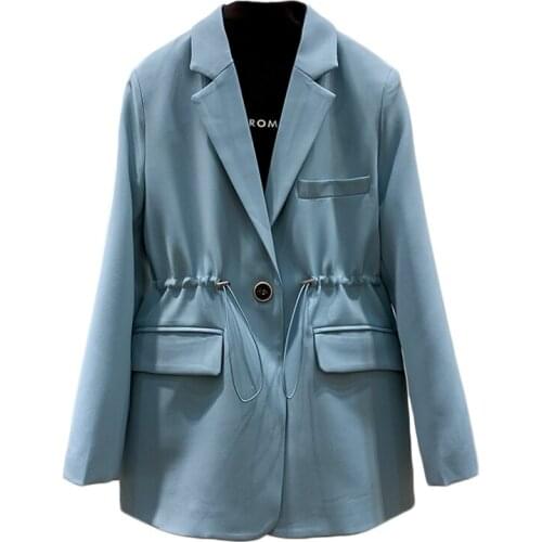 Womens Blazer New 2021 Spring Autumn Suit Jacket Korean Long-Sleeve Large Loose Drawstring Casual Coat Female Blazer Tops