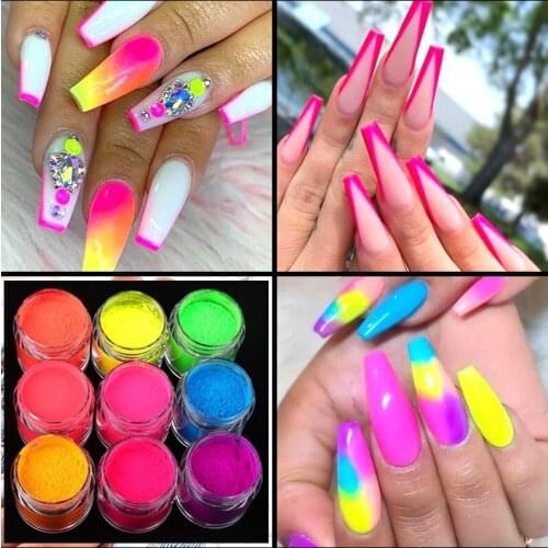 1 Box Neon Pigment Powder Fine Rainbow Glitter Set Fluorescence Shiny Ombre Nail Art Decoration Nail Supplies For Professionals