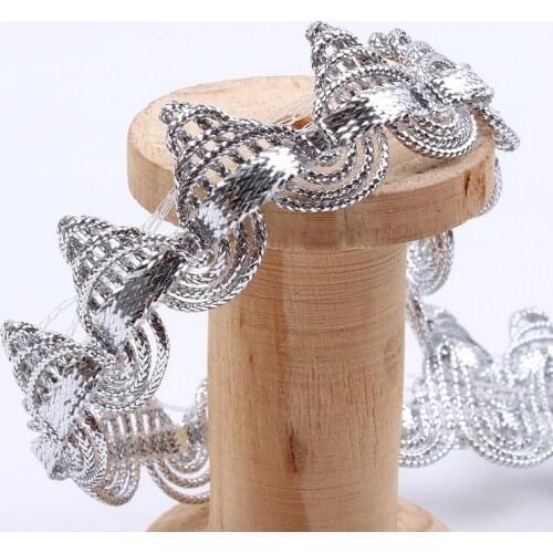 1Yard High Quality Ribbons Gold Lace Fabric Applique Guipure 2cm Laces Ribbon Sewing Trimmings Silver Lace Curtain dentelle PL21