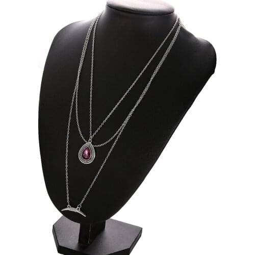 12 Set/Lot Silver Color WaterDrop Moon Pendant Link Chain Multilayer Long Necklace Sweater Women Crystal Statement Charm Jewelry