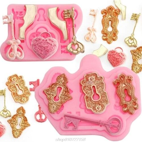 2Pcs Vintage Key Lock Cake Fondant Mold Kit Keyhole Silicone Mold for Cake Decor Sugarcraft Chocolate Epoxy J18 21 Dropship