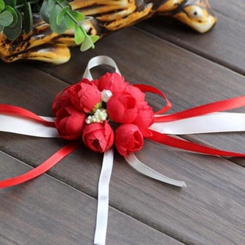 20pcs/lot)Wedding Wrist Flowers With Pearl Bridesmaid Silk Rose Corsages Hand Flower Artificial Flowers For Wedding Decoration