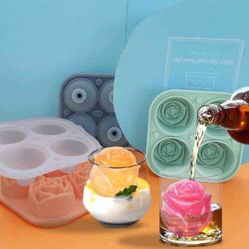 4 Grid Rose Flower Ice Tray Mold DIY Creative Ice Flower Model Ice Cream Summer Home Refrigerating Drink Utensils