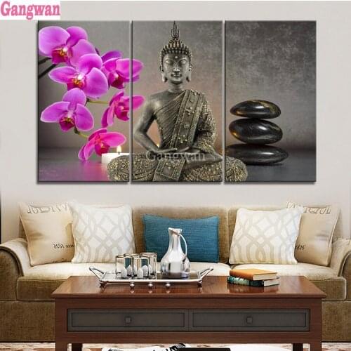 Full Square/Round Drill 5D DIY Diamond Painting Candles Orchids Buddha Zen Pictures 3D Rhinestone Embroidery Cross Stitch Decor