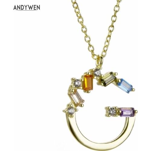 ANDYWEN 925 Sterling Silver Small G K Letter Colorful Pendant Long Chain Women Name Birthday Gift For Fashion Girls in 2020