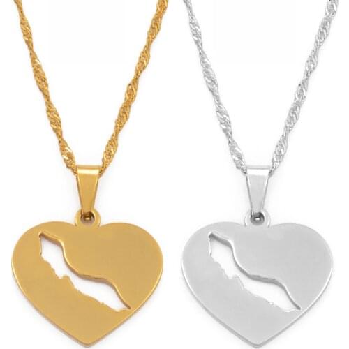 Anniyo Heart Curacao Islands Map Pendant Necklaces Gold Color Jewelry Maps Gift #109621