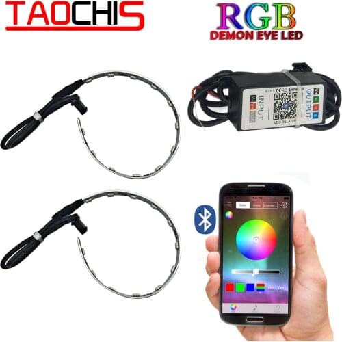 TAOCHIS 2Pcs Auto RGB headlight Projector Led Devil Eye Demon Eye Lamp For Car App Remote Control projector headlamp angles eye