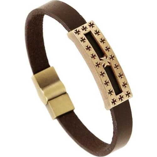 Gothic Punk Cross Unisex Jewelry Vintage Genuine Leather Cuff Bangle Magnetic Clasp Retro Charm Wrap Fashion Bracelet Wristbands