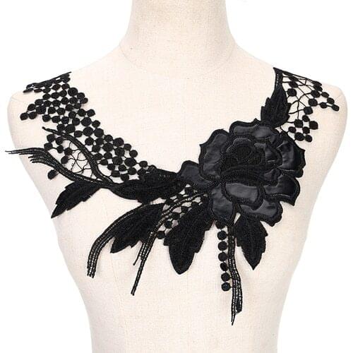Black Floral Jacquard Venise Lace Collar Neckline Trim DIY Embroidery Applique Sewing Craft With Three Designs
