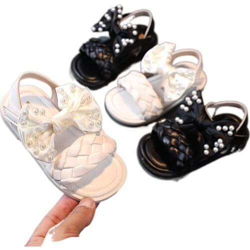 Kids Pearl Bow Princess Sandals Summer Children Brand Shoes Baby Girls Beach Sandals Rhinestone Dress Shoes Fashion Sandals AF02