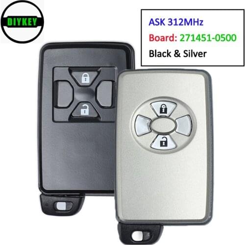 DIYKEY ASK 312MHz Smart Remote Car Key Fob 2 Button Black/Silver for Toyota Corolla Auris Vanguard Premio Mark X Zio 271451-0500
