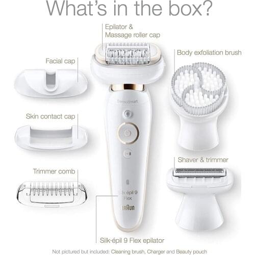 Braun Epilator Silk-epil 9 9-020 flexible head, facial Hair Removal for women, shaver and trimmer, wireless wet and dry,epilator
