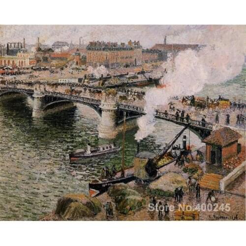 Canvas Art Reproduction The Pont Boieldieu, Rouen, Damp Weather Camille Pissarro Paintings for sale hand-painted High quality