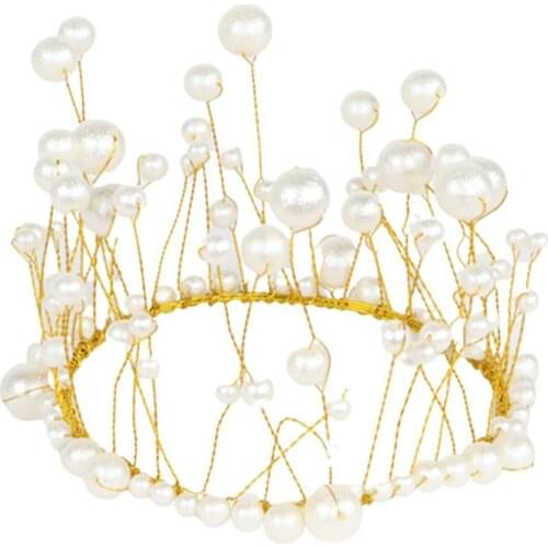 Artificial Pearl Princess Crown Headdress Cake Topper Wedding Party Decoration