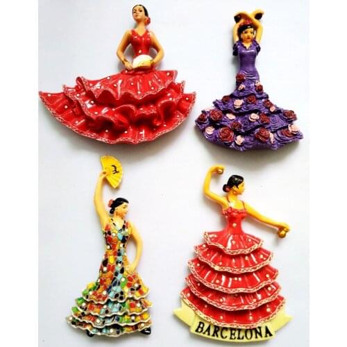 High-quality Hand-painted Spain Flamenco 3D Fridge Magnet Travel Souvenirs Home Decoration Refrigerator Magnetic Stickers