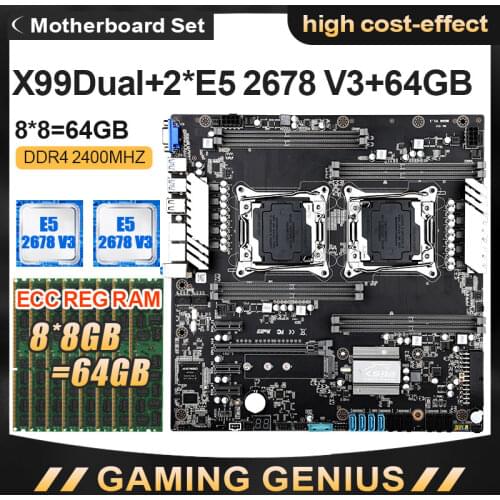 JINGSHA X99 Dual CPU Motherboard Set with E5-2678V3 CPU and DDR4 8*8GB=64GB ECC REG 2400MHZ Support PCIE 3.0 USB 3.0 SATA 3.0