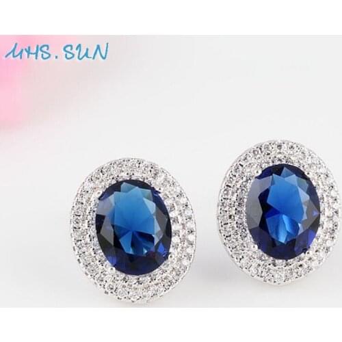 MHS.SUN fashion women oval stud earrings with cubic zircon jewelry for wedding accessories elegant ol lady crystal earrings