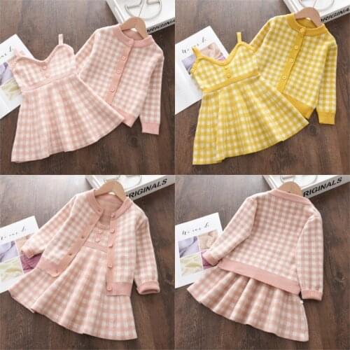Girls Fashion Warm Sets Spring Winter Baby Girls Clothes 2021 Plaid Set Navidad 3-7 Years Kids Girl Princess Clothing Vestidos