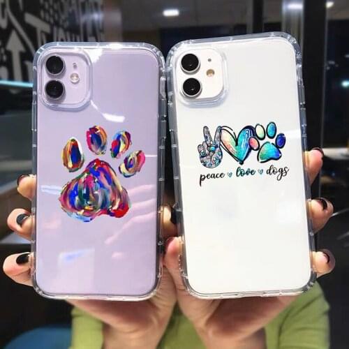 Fashion Women Dogs Paws Phone Case For iPhone 11 12 Pro Max XR XS X 8 7 SE 2020 6 Plus Funny Peace Love Clear Soft TPU Cover Bag