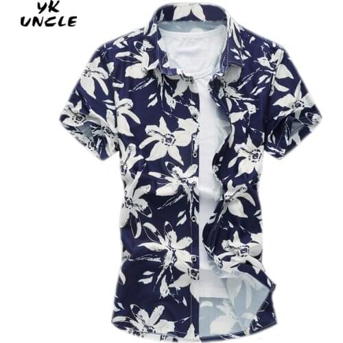 YK UNCLE Brand High Quality Floral Bronzing Shirts Mercerized Cotton Stretch Shirt Short Sleeve Men Shirt Plus Size M-7XL